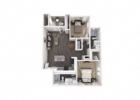Floor plan for 2 beds, 2 baths, 951 sqft